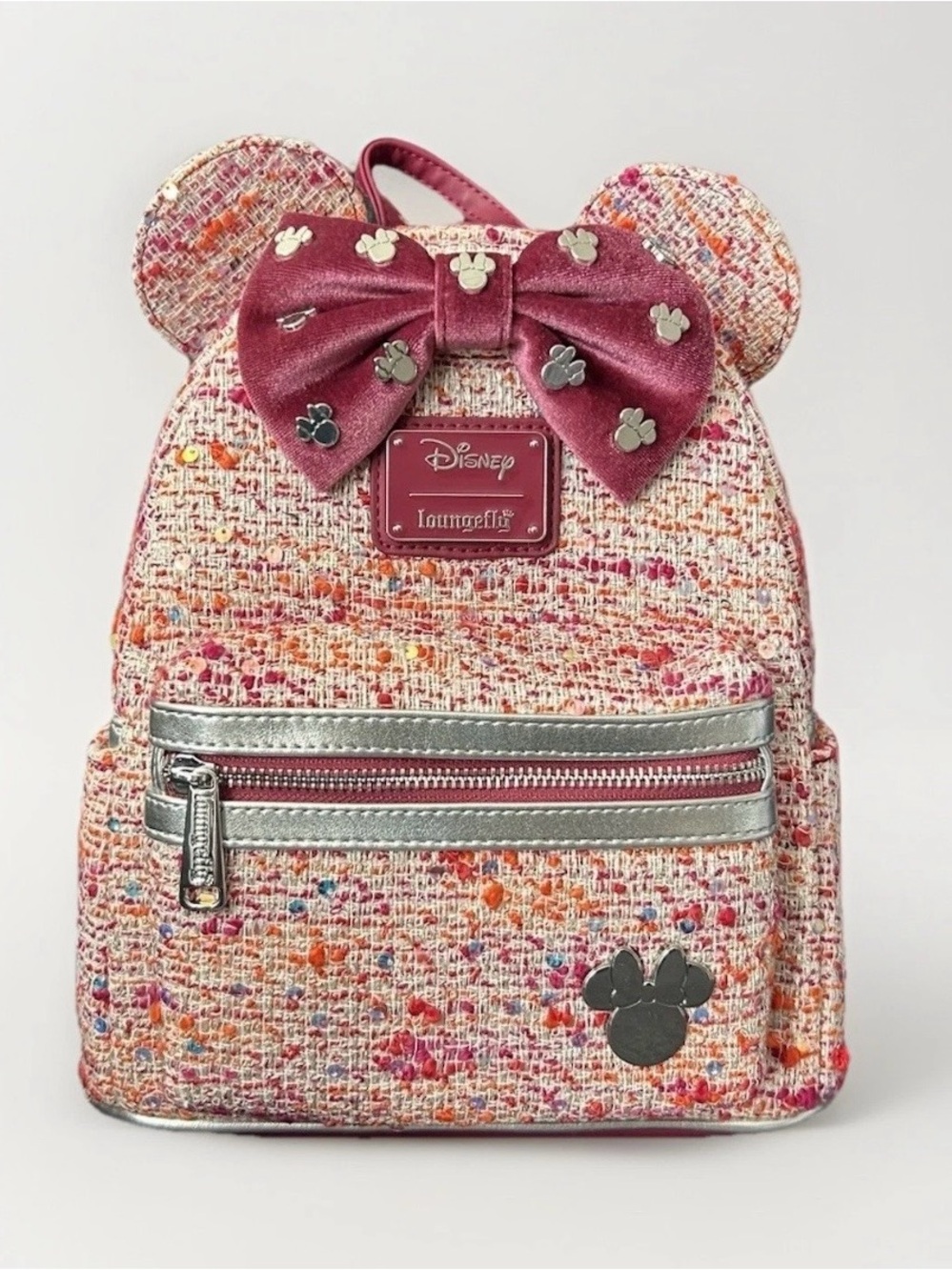 Loungefly Rose Tweed Minnie Ear Mini Backpack with Velvet Bow